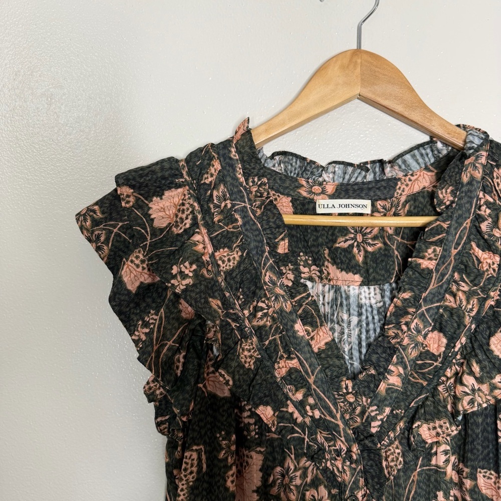Ulla Johnson | Romina Ruffle Floral Print Dress in Balsam, size 6 - Picture 10 of 16